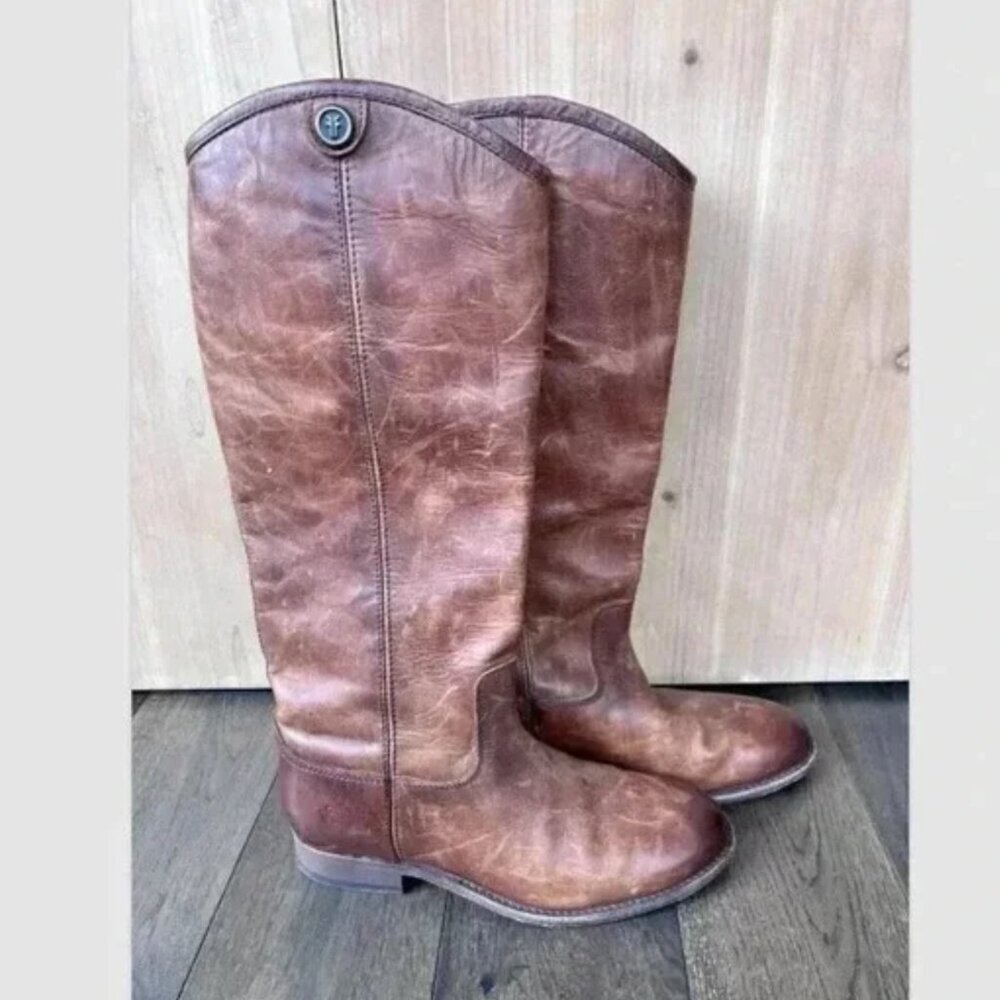 Frye Melissa Button Tall Riding Boots Size 6 Cognac Brown Leather Equestrian - Picture 2 of 7